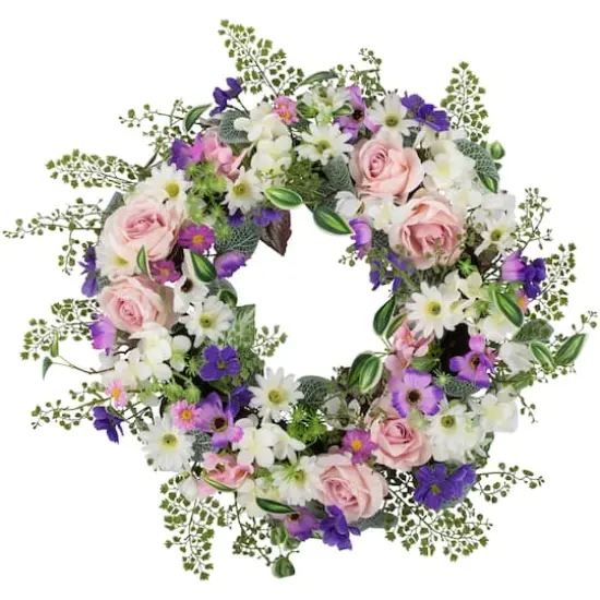 24" Mixed Floral & Fern Artificial Spring Wreath {1}