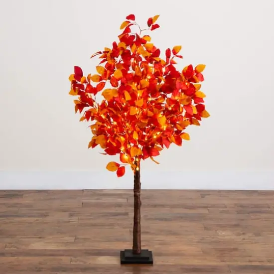 4ft. Pre-Lit Autumn Artificial Fall Tree with 160 Warm White LED Lights {9}