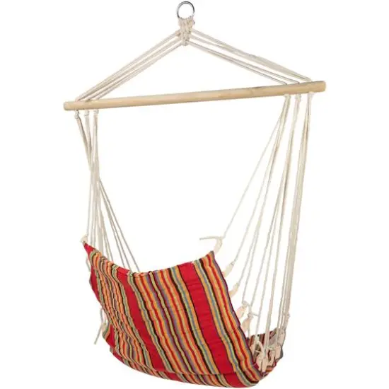 34" x 21" Red & Yellow Striped Hammock Chair with Padding & Wooden Bar {6}