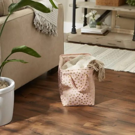 Medium Polyester Rectangle Bin With Gold Dots Millennial Pink {7}