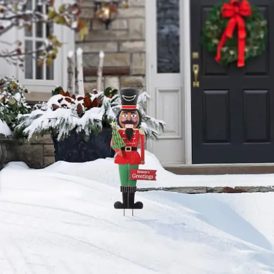 Glitzhome&reg; 36" Christmas Metal African Nutcracker Yard Stake {4}