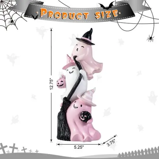 Glitzhome&reg; 13"H Pink Halloween Polyresin Stacked Ghost Table Decor {9}