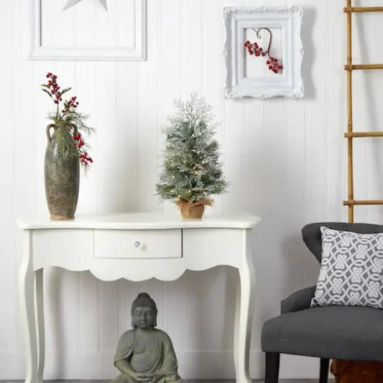 2ft. Pre-Lit Winter Frosted Artificial Christmas Tree in Burlap Base, Warm White LED Lights {7}