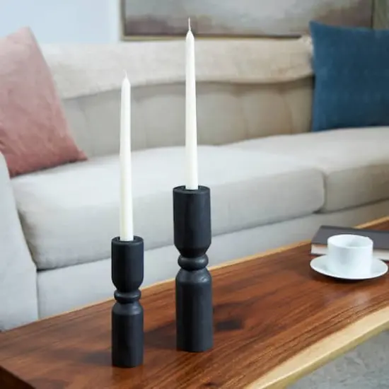Black Wood Minimalistic Tapered Candle Holder Set {3}