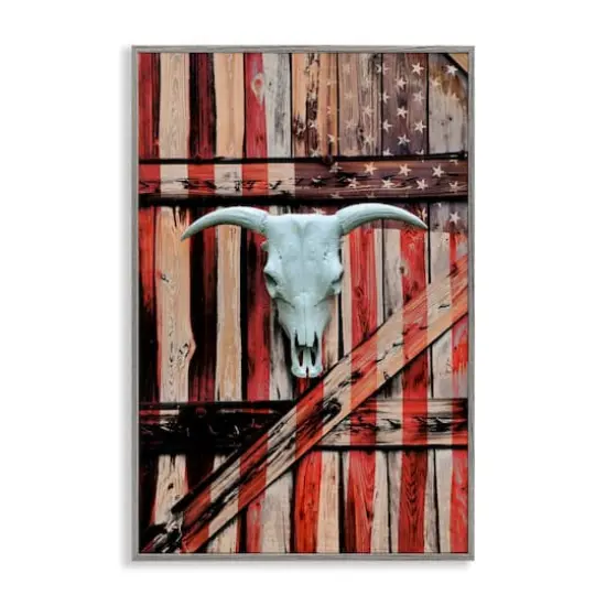 Stupell Industries Patriotic Cow Skull Framed Giclee Art Gray {1}