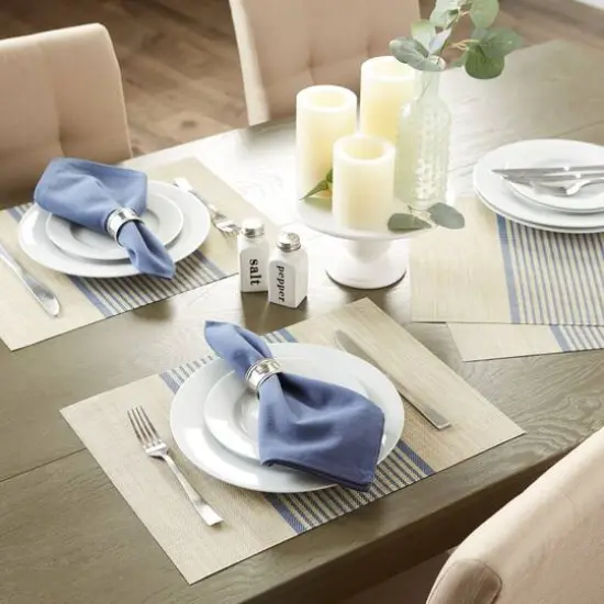DII&reg; French Blue Middle Stripe PVC Woven Placemat, 6ct. {6}