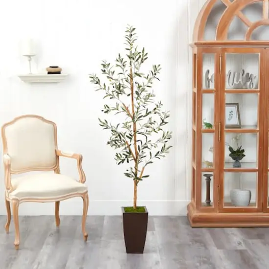 5.5ft. Olive Artificial Tree in Bronze Metal Planter {4}
