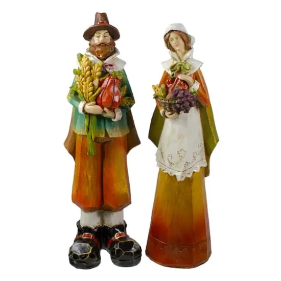 Male & Female Pilgrim Wooden Thanksgiving Figurine Set {1}