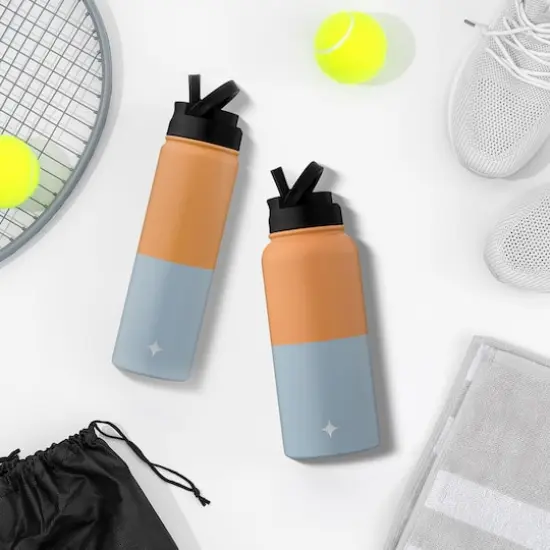 JoyJolt&reg; 22oz. Triple Insulated Water Bottle with Flip Lid & Sport Straw Lid Orange and Blue {4}