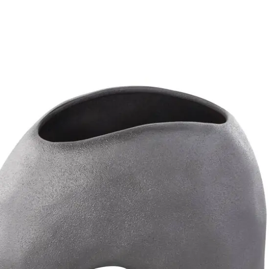 12" Gray Abstract Wavy Donut Ceramic Vase with Cutout Center {6}