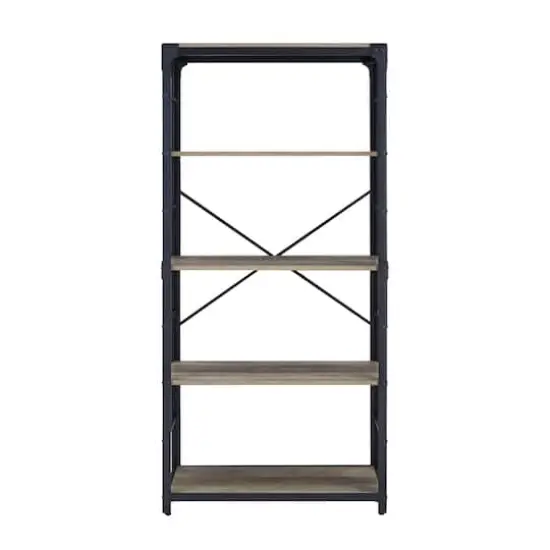 Walker Edison 64" Graywash Angle Iron Industrial Bookcase {9}