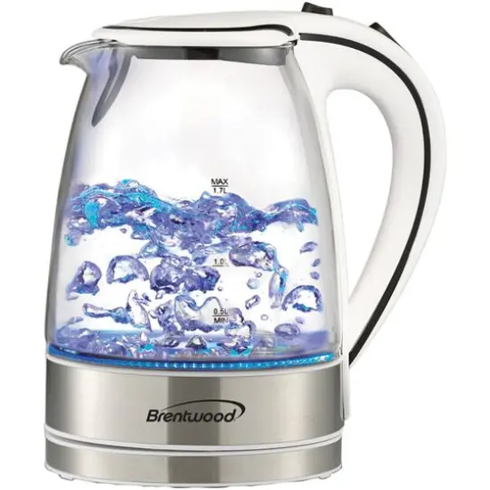Brentwood 1.7L White Cordless Tempered Glass Electric Kettle {4}