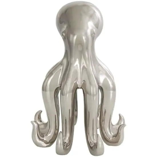12" Silver Ceramic Octopus Sculpture {5}