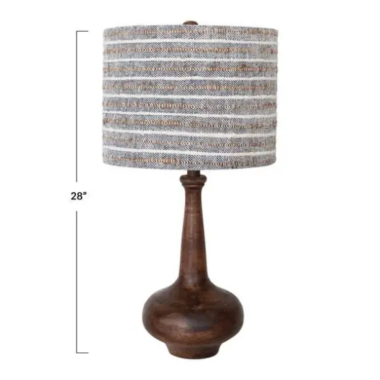 Hello Honey&reg; 28" Mango Wood Table Lamp with Woven Cotton and Linen Striped Shade {7}