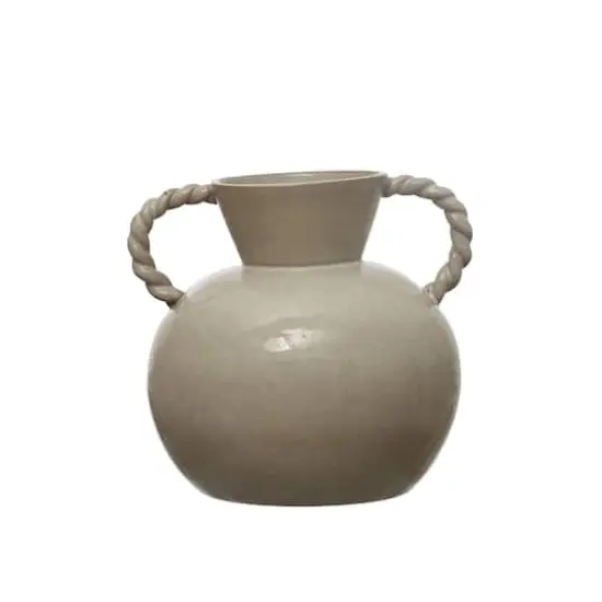 Hello Honey&reg; 9.25" Cream Reactive Glaze Stoneware Vase with Twisted Handle {3}