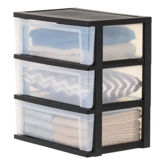 IRIS&reg; 29qt. Black & Clear Wide 3-Drawer Chests, 2ct. {7}