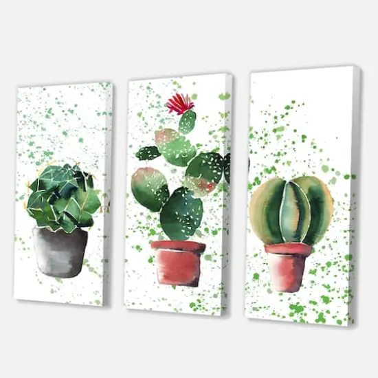 Designart - Three Cacti In Clay Pots - Traditional Canvas Wall Art Print {3}
