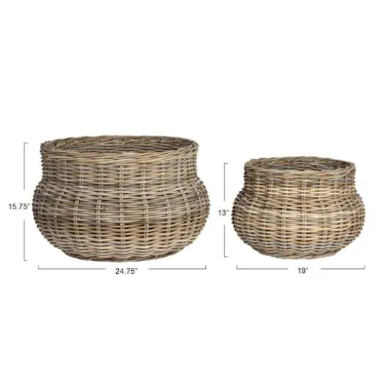 Hello Honey&reg; Gray Round Handwoven Rattan Planter Set {5}