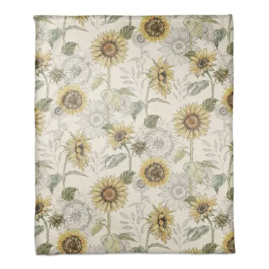 Sunflower Pattern Coral Fleece Blanket White {1}