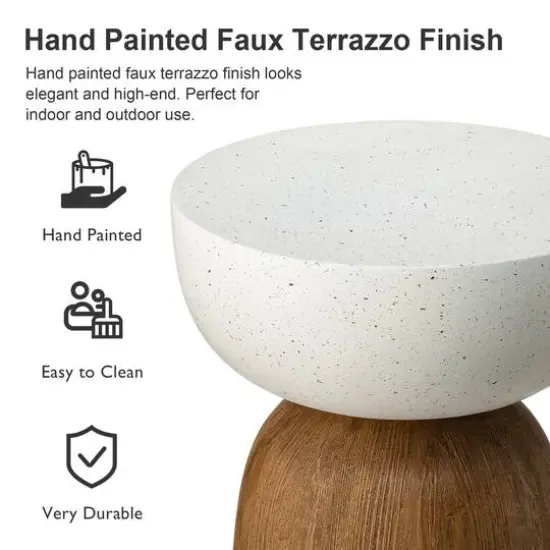 Glitzhome&reg; 17.75" Geometric Faux Terrazzo & Wood Texture Garden Stool {5}