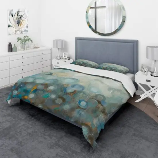 Designart 'Blue and Bronze Dots on Glass II' Geometric Bedding Set - Duvet Cover & Shams {3}