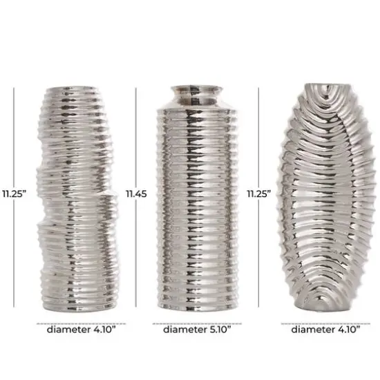 Silver Ceramic Dimensional Ribbed Vase Set {7}