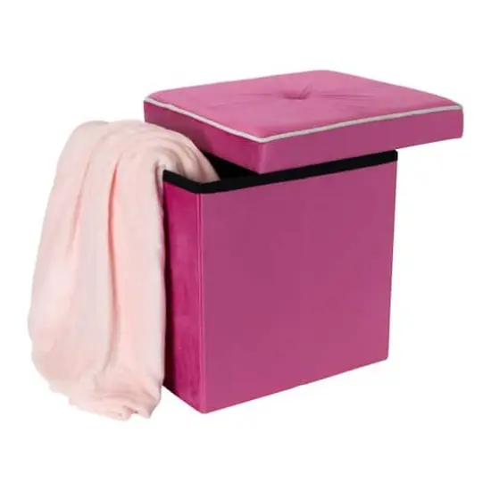 Simplify Collapsible Velvet Storage Ottoman Pink {4}
