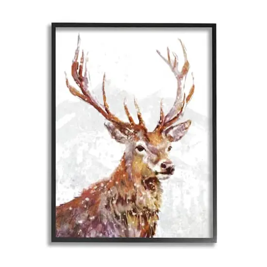 Stupell Industries Winter Deer Mountain Snowfall Framed Giclee Art Black {1}