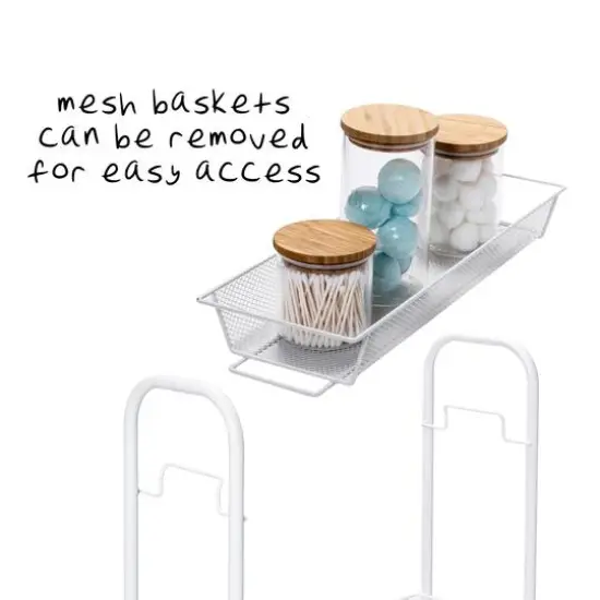 Honey Can Do White 3-Tier Mesh Narrow Rolling Cart {9}