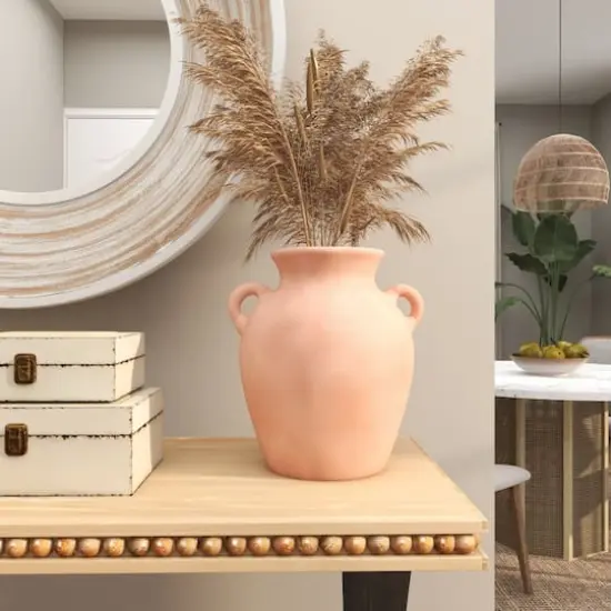 11" Orange Ceramic Terra Cotta Jug Vase with Handles {12}