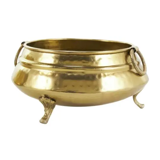 Gold Metal Scroll Foot Hammered Pot Planter Set {4}
