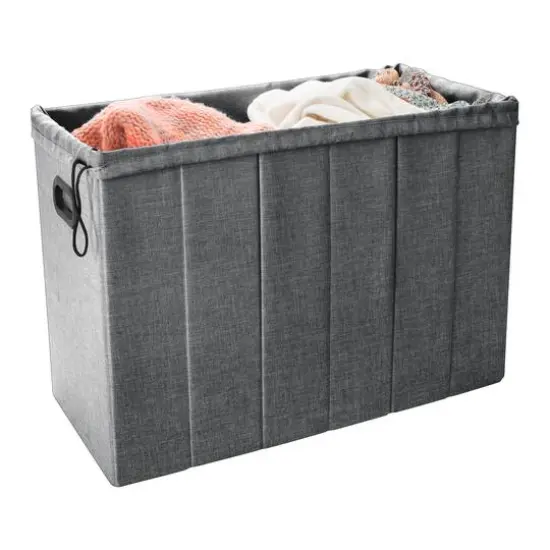 Simplify Gray Collapsible Flip Top Hamper Ottoman {6}