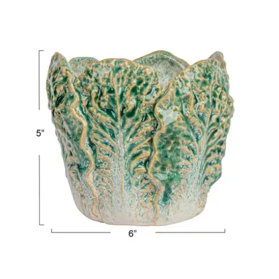 Hello Honey&reg; 5.75" Green Reactive Glaze Embossed Stoneware Cabbage Planter {7}