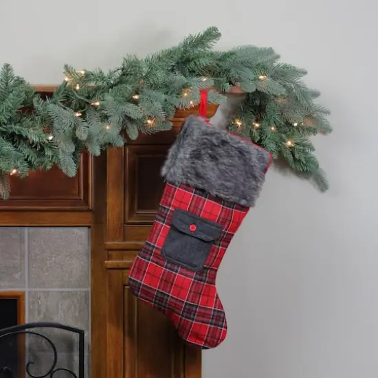 20.5" Alpine Chic Plaid Stocking with Pocket {4}