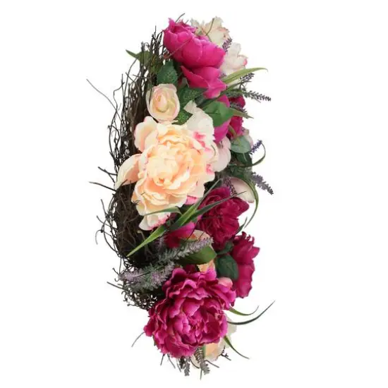 22" Pink Peony & Twig Spring Floral Wreath {3}
