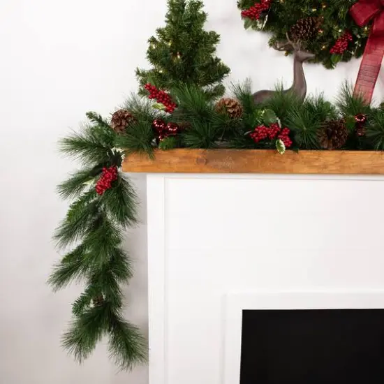 9ft. Artificial White Valley Pine With Pine Cones Garland {10}
