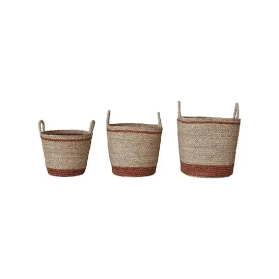 Hello Honey® Natural & Brown Striped Woven Seagrass Handled Nesting Basket Set {1}