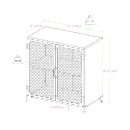 Walker Edison 30" Grey Wash Industrial Mesh Metal Door Accent Cabinet {10}