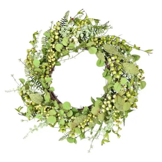 24" Green Fern Berry & Eucalyptus Wreath {1}