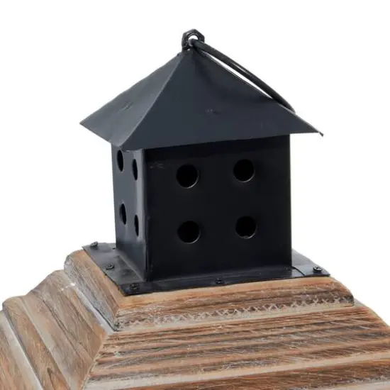 23" Brown Chinese Fir Traditional Candle Holder Lantern {6}