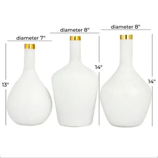 Set of 3" White Glass Glam Vases, 13" x 8" x 8" {7}