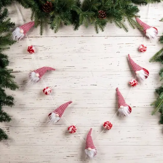 Glitzhome&reg; 6ft. Red & White Fabric Christmas Gnome Garland Set {3}