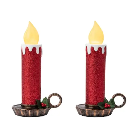 10" Red Flickering LED Glittery Candles, 2ct. {1}