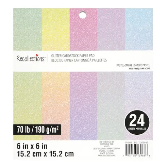 6" x 6" Pastel Ombre Glitter Cardstock Paper Pad, 24 Sheets by Recollections&trade; {1}