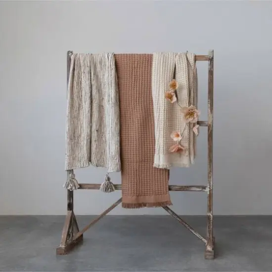 Hello Honey® Waffle Weave Cotton Throw Blanket with Fringe Natural {3}