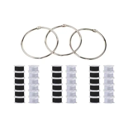 SINGER&reg; Class 15J Sewing Bobbin & Storage Rings Set, Black & White {1}