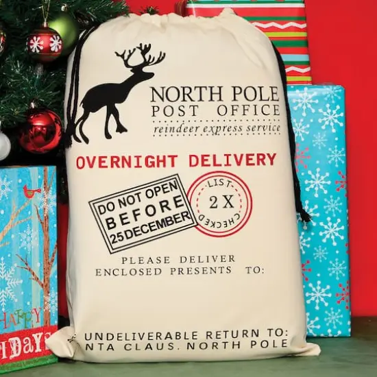 Personality Case&trade; North Pole Post Office Drawstring Cotton Christmas Bag {3}