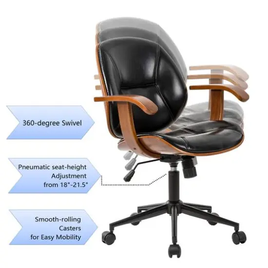 Glitzhome® 38" Leatherette Gaslift Adjustable Swivel Office Chair Black/Brown {7}