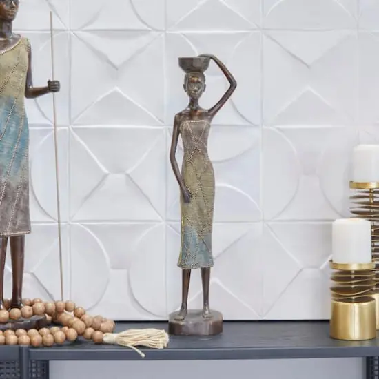 22" Bronze Standing Woman Sculpture {3}