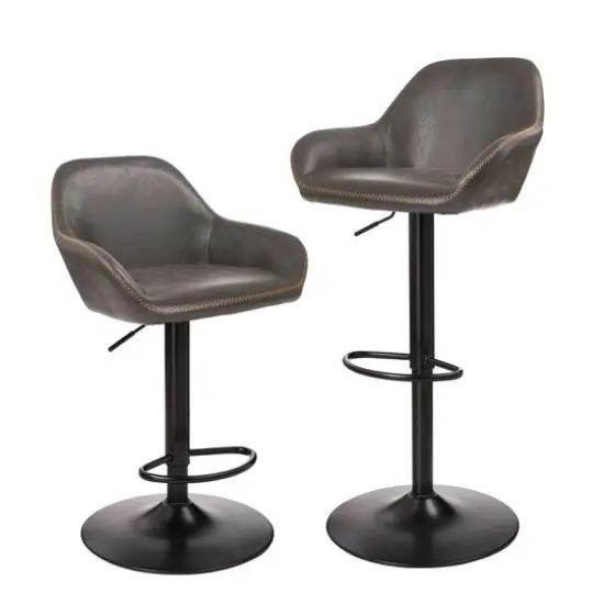 Glitzhome® Mid-Century Leatherette Gaslift Adjustable Swivel Bar Stool Set Gray {6}